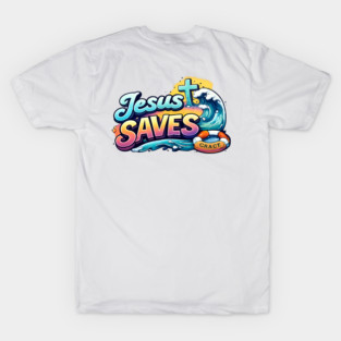 Jesus Saves Christian Faith Design | Grace Cross and Wave Illustration T-Shirt