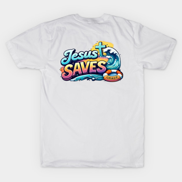 Jesus Saves Christian Faith Design | Grace Cross and Wave Illustration by Anne Lee