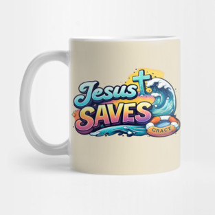 Jesus Saves Christian Faith Design | Grace Cross and Wave Illustration Mug