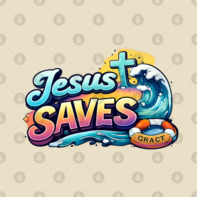 Jesus Saves Christian Faith Design | Grace Cross and Wave Illustration by Anne Lee