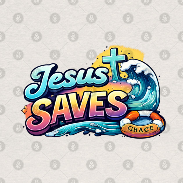 Jesus Saves Christian Faith Design | Grace Cross and Wave Illustration by Anne Lee
