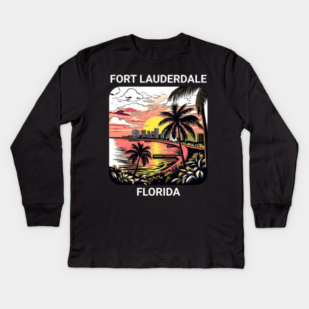 Vintage Fort Lauderdale Florida Beach - Retro 70s Spring Break Gift Kids Long Sleeve T-Shirt by Pixel Threads 