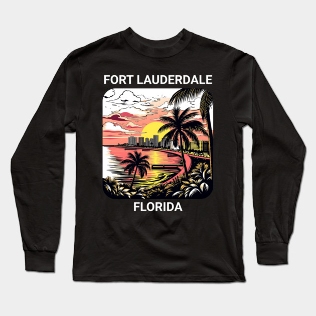Vintage Fort Lauderdale Florida Beach - Retro 70s Spring Break Gift Long Sleeve T-Shirt by Pixel Threads 