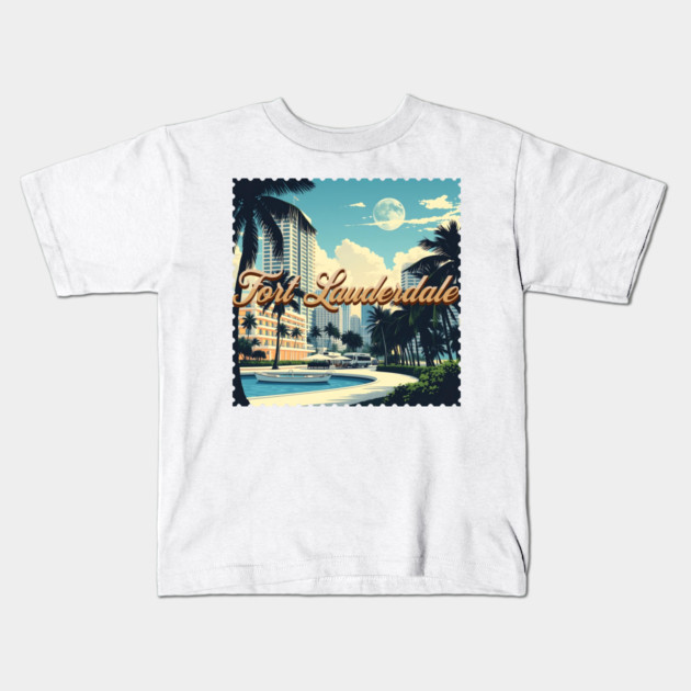 Vintage Fort Lauderdale Florida Beach - Retro 70s Spring Break Gift Kids T-Shirt by Pixel Threads 