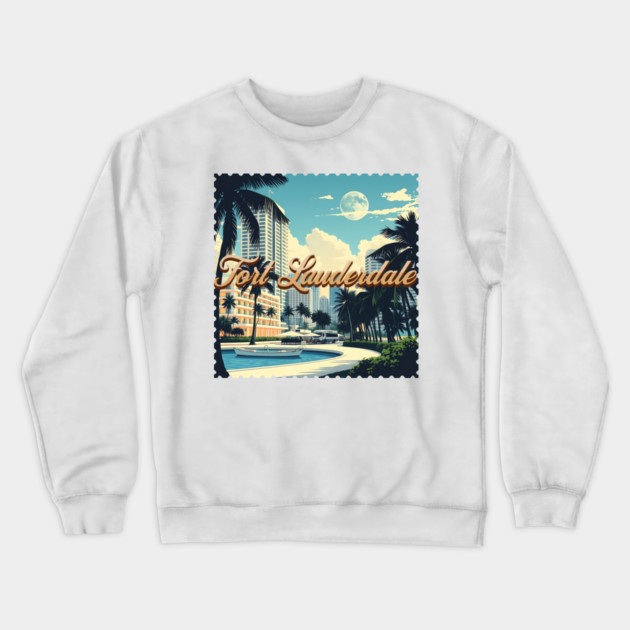 Vintage Fort Lauderdale Florida Beach - Retro 70s Spring Break Gift Crewneck Sweatshirt by Pixel Threads 