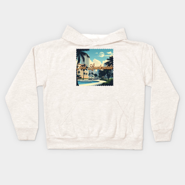 Vintage Fort Lauderdale Florida Beach - Retro 70s Spring Break Gift Kids Hoodie by Pixel Threads 