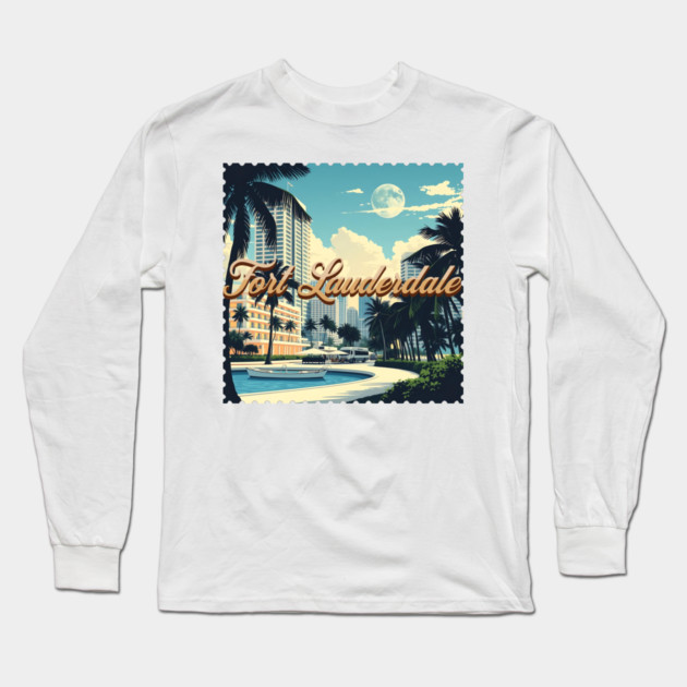 Vintage Fort Lauderdale Florida Beach - Retro 70s Spring Break Gift Long Sleeve T-Shirt by Pixel Threads 