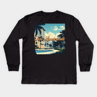 Vintage Fort Lauderdale Florida Beach - Retro 70s Spring Break Gift Kids Long Sleeve T-Shirt