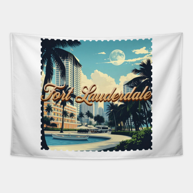 Vintage Fort Lauderdale Florida Beach - Retro 70s Spring Break Gift Tapestry by Pixel Threads 