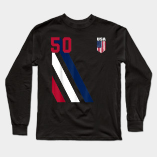 American USA Flag Soccer Jersey Favorite Lucky Number 50 Women Men Long Sleeve T-Shirt