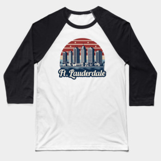 Vintage Ft. Lauderdale Fort Lauderdale Florida - Retro 70s Beach Sunset Gift Baseball T-Shirt