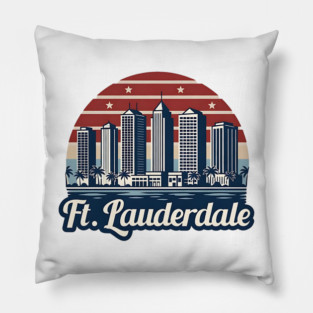 Vintage Ft. Lauderdale Fort Lauderdale Florida - Retro 70s Beach Sunset Gift Pillow