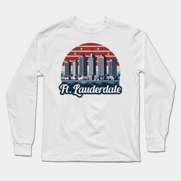 Vintage Ft. Lauderdale Fort Lauderdale Florida - Retro 70s Beach Sunset Gift Long Sleeve T-Shirt by Pixel Threads 
