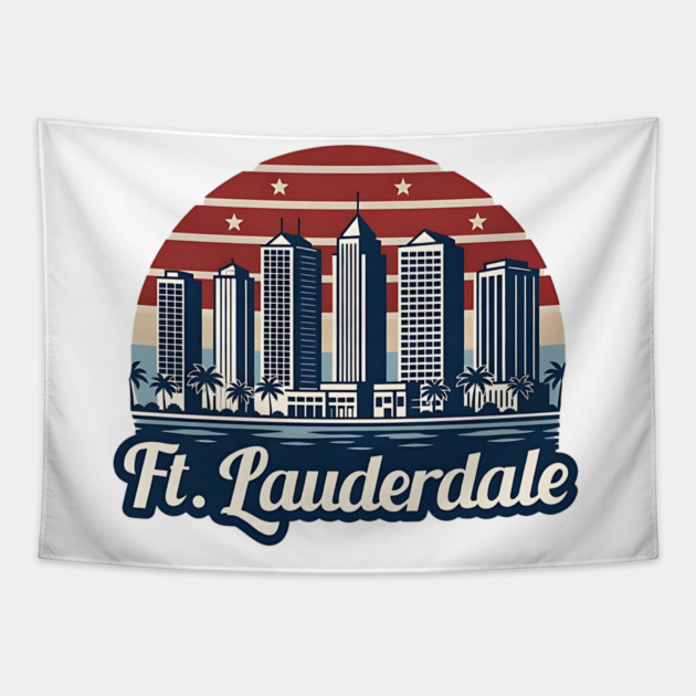 Vintage Ft. Lauderdale Fort Lauderdale Florida - Retro 70s Beach Sunset Gift Tapestry by Pixel Threads 