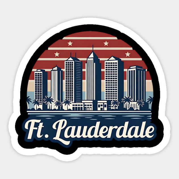 Vintage Ft. Lauderdale Fort Lauderdale Florida - Retro 70s Beach Sunset Gift Magnet by Pixel Threads 