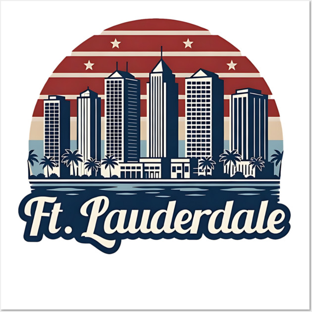 Vintage Ft. Lauderdale Fort Lauderdale Florida - Retro 70s Beach Sunset Gift Wall Art by Pixel Threads 