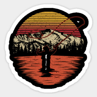Vintage Fly Fishing Sun Set Sticker