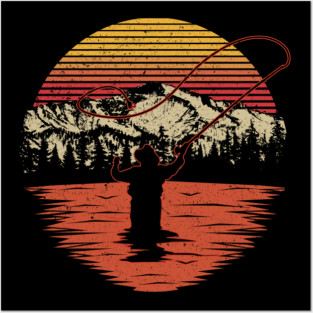 Vintage Fly Fishing Sun Set Posters and Art