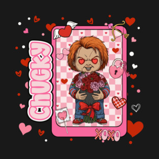 Chucky-Valentine Horror Characters Valentines Day Pink Graphic T-Shirt