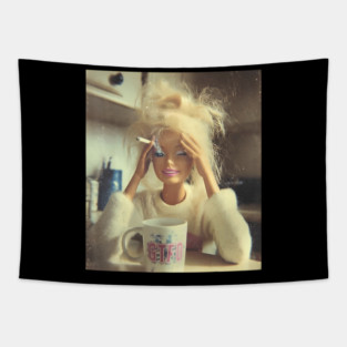 Funny Doll Face Sarcastic Doll Smoking Y2K Tapestry