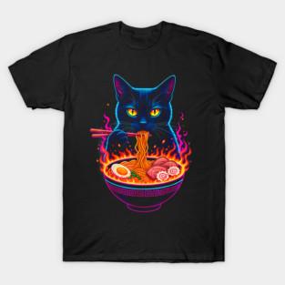 Fire Ramen Cat – Dark Japanese Food Art T-Shirt