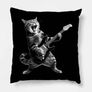 Cat Playing Guitar Rock and Roll Rock Star Pillow