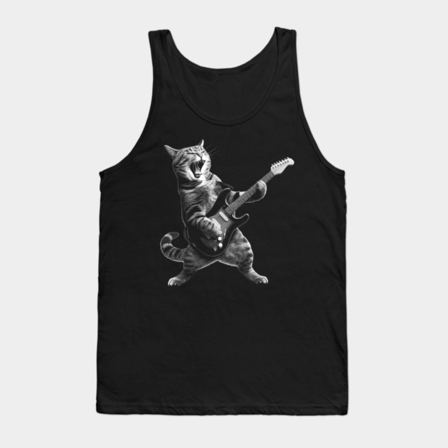 Cat Playing Guitar Rock and Roll Rock Star Tank Top by yangho