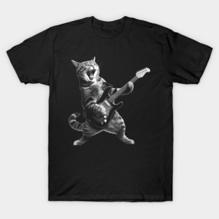 Cat Playing Guitar Rock and Roll Rock Star T-Shirt