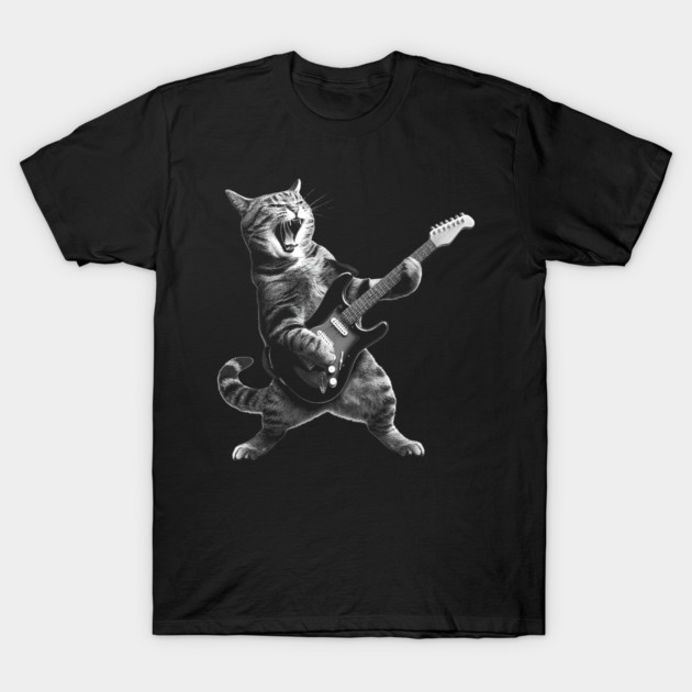 Cat Playing Guitar Rock and Roll Rock Star T-Shirt by yangho