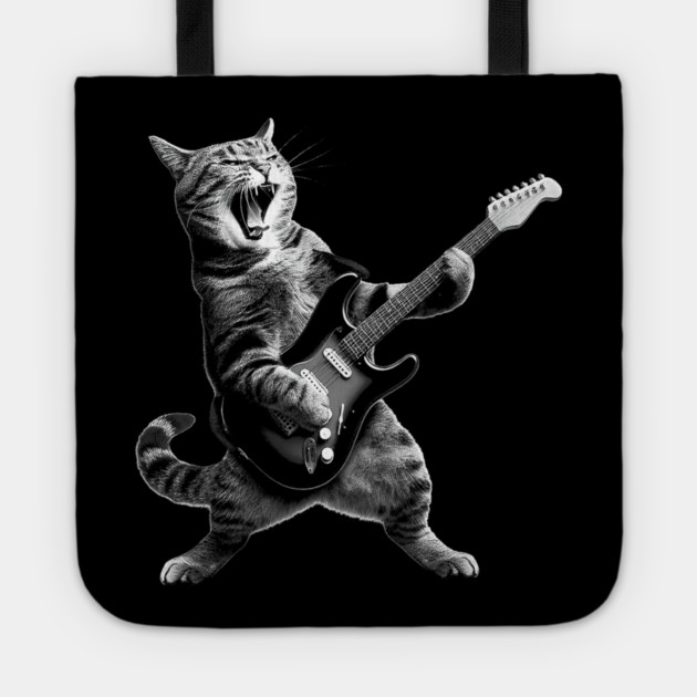 Cat Playing Guitar Rock and Roll Rock Star Tote by yangho