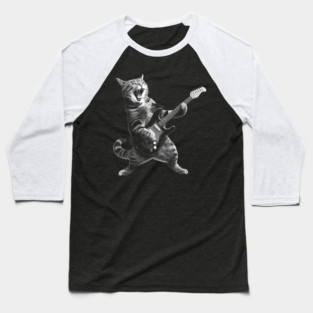 Cat Playing Guitar Rock and Roll Rock Star Baseball T-Shirt