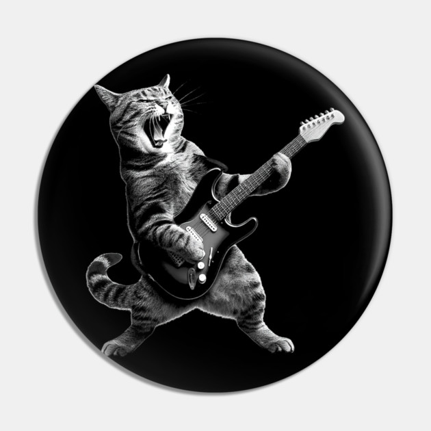 Cat Playing Guitar Rock and Roll Rock Star Pin by yangho