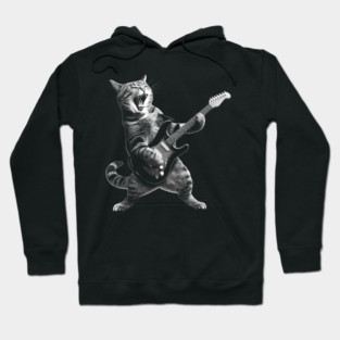 Cat Playing Guitar Rock and Roll Rock Star Hoodie