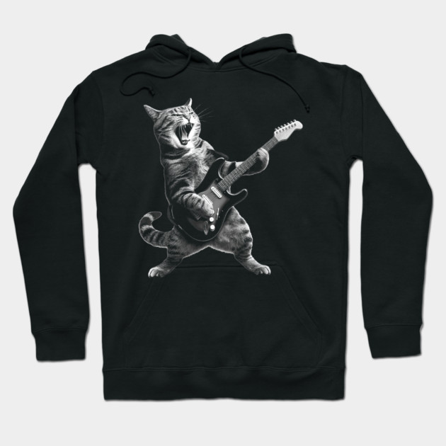 Cat Playing Guitar Rock and Roll Rock Star Hoodie by yangho