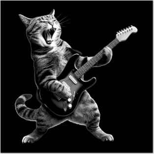 Cat Playing Guitar Rock and Roll Rock Star Posters and Art