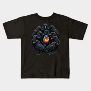 Colorful Bird Among Dark Crows Kids T-Shirt