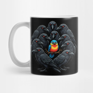 Colorful Bird Among Dark Crows Mug