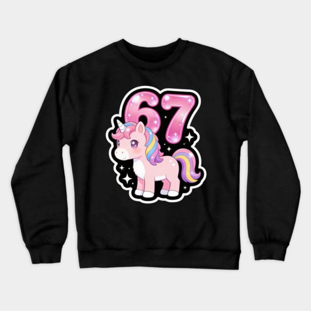 67 Unicorn Birthday Party Cute Number Crewneck Sweatshirt by ArtistTee ⭐⭐⭐⭐⭐
