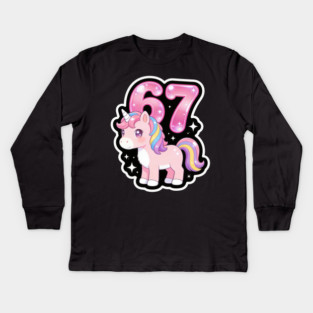 67 Unicorn Birthday Party Cute Number Kids Long Sleeve T-Shirt