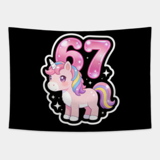 67 Unicorn Birthday Party Cute Number Tapestry