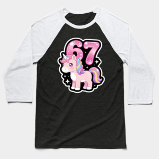 67 Unicorn Birthday Party Cute Number Baseball T-Shirt