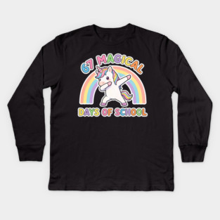 67 Magical Days Of School Unicorn Dab Rainbow Kids Long Sleeve T-Shirt