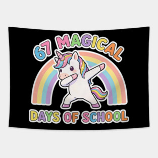 67 Magical Days Of School Unicorn Dab Rainbow Tapestry