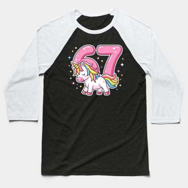 67 Unicorn Birthday Celebration Baseball T-Shirt by ArtistTee ⭐⭐⭐⭐⭐