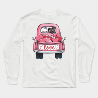 Love XOXO Pink Truck Valentines Day Girls Women Long Sleeve T-Shirt