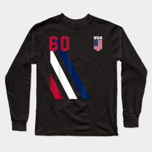 American USA Flag Soccer Jersey Favorite Lucky Number 60 Women Men Long Sleeve T-Shirt