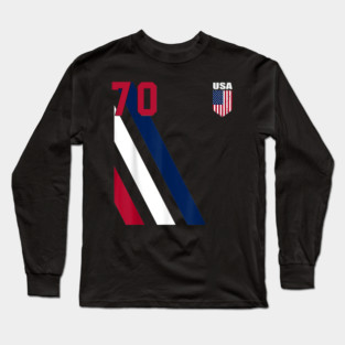 American USA Flag Soccer Jersey Favorite Lucky Number 70 Women Men Long Sleeve T-Shirt