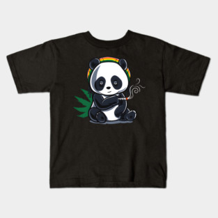 Weed Smoking Panda Marijuana Cannabis Thc Stoner Kids T-Shirt