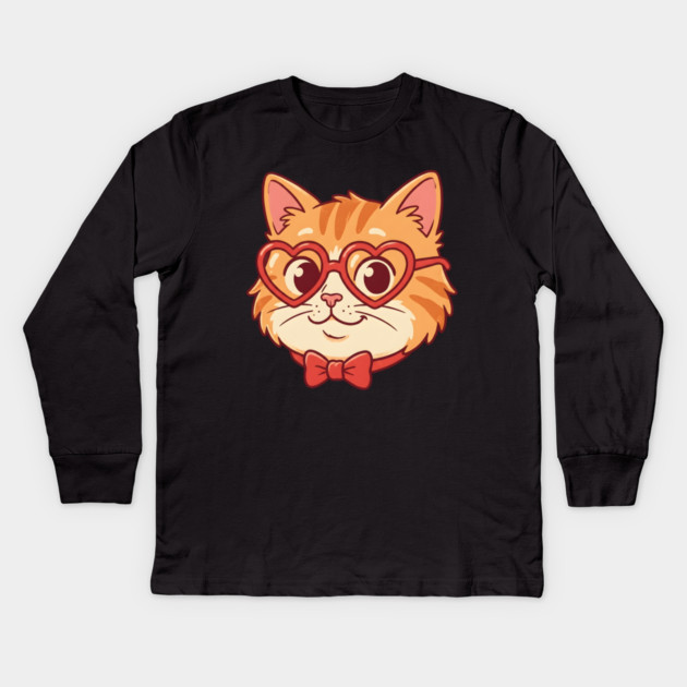 Valentine Cat Kids Long Sleeve T-Shirt by Creatifly Graphic Tees