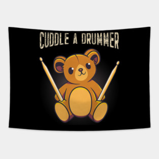Cute Drummer Bear Drum Set Drumming Tapestry